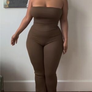 Brown Strapless Jumpsuit